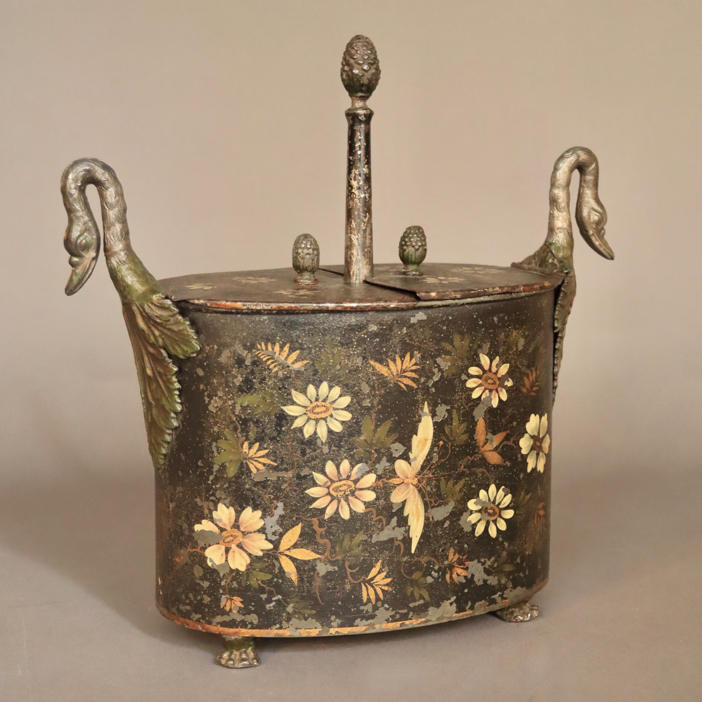 19th century cold painted iron egg basket