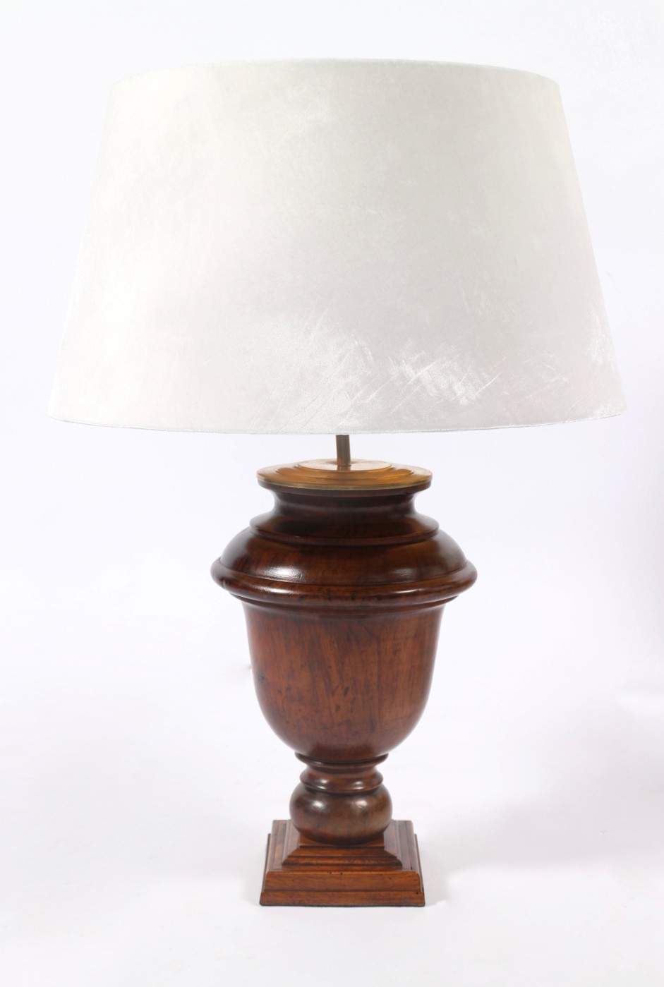 3 walnut lamps with velvet lampshades