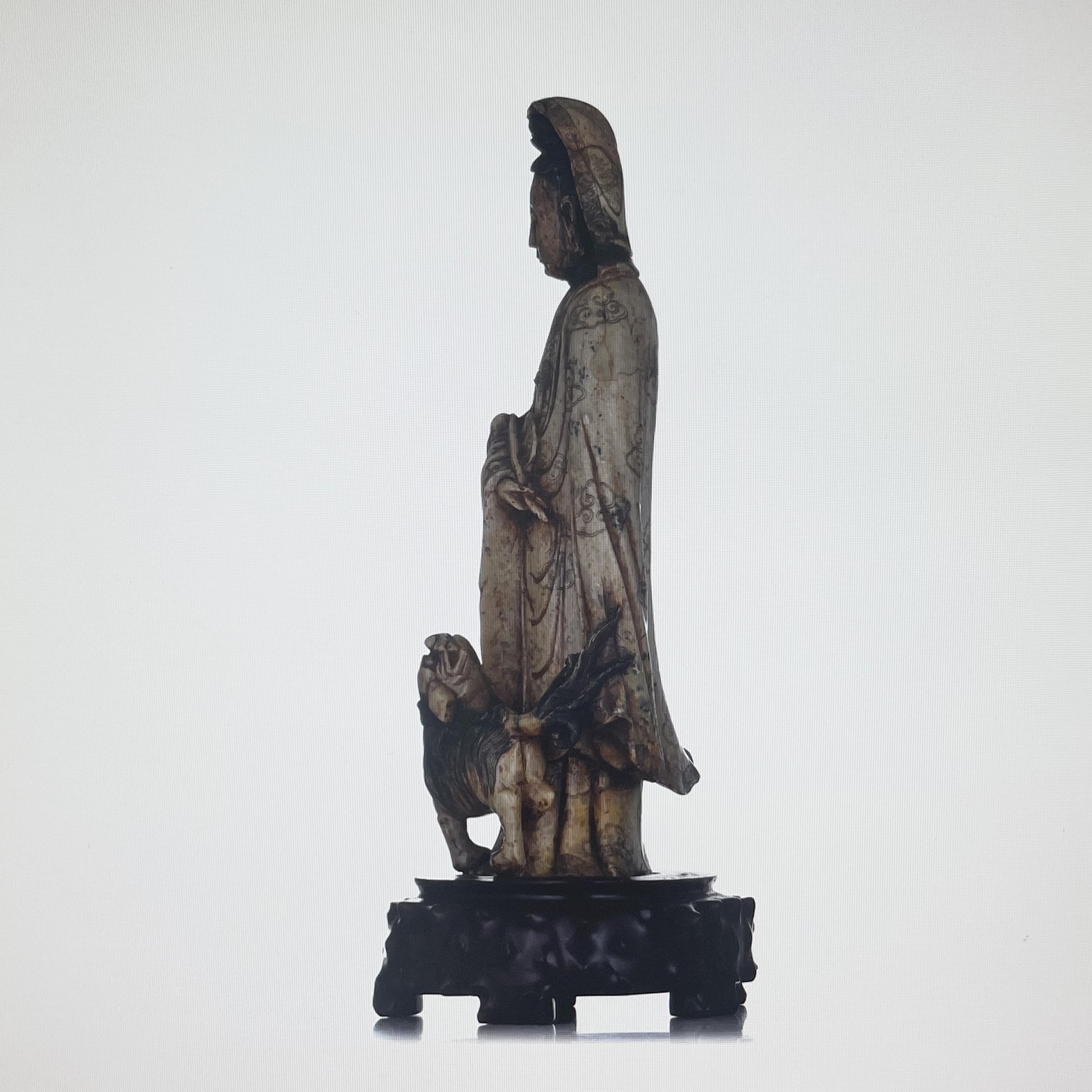 A Chinese Soapstone Figure Of A Standing Guanyin, Early 19thC, H 48,5 Cm