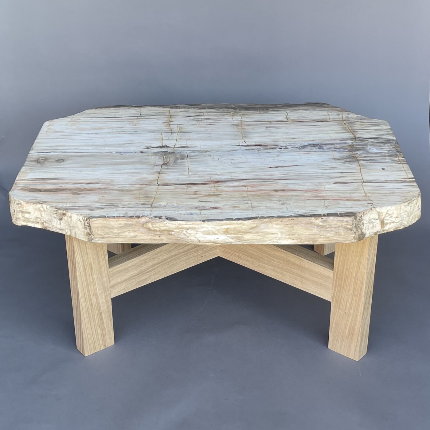 Coffee table with petrified wood top