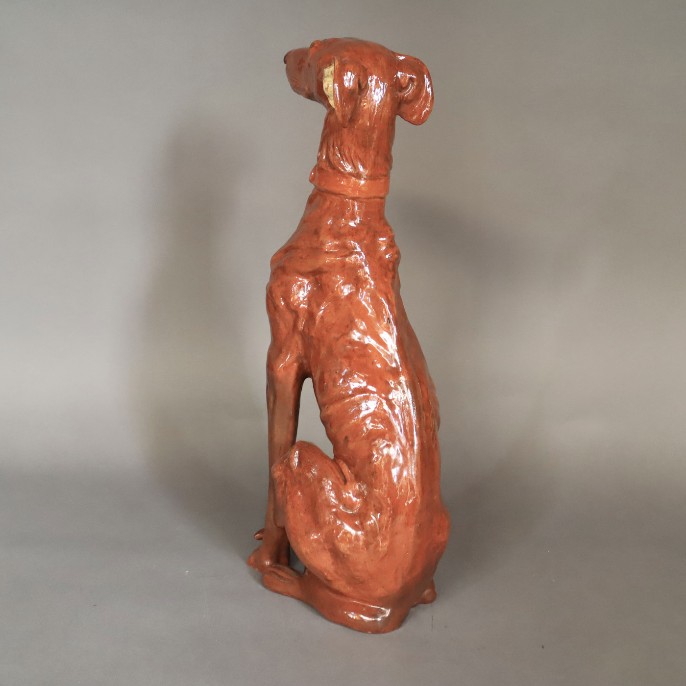 Glazed terracotta greyhound made in Caen , French , Normandy circa 1950 