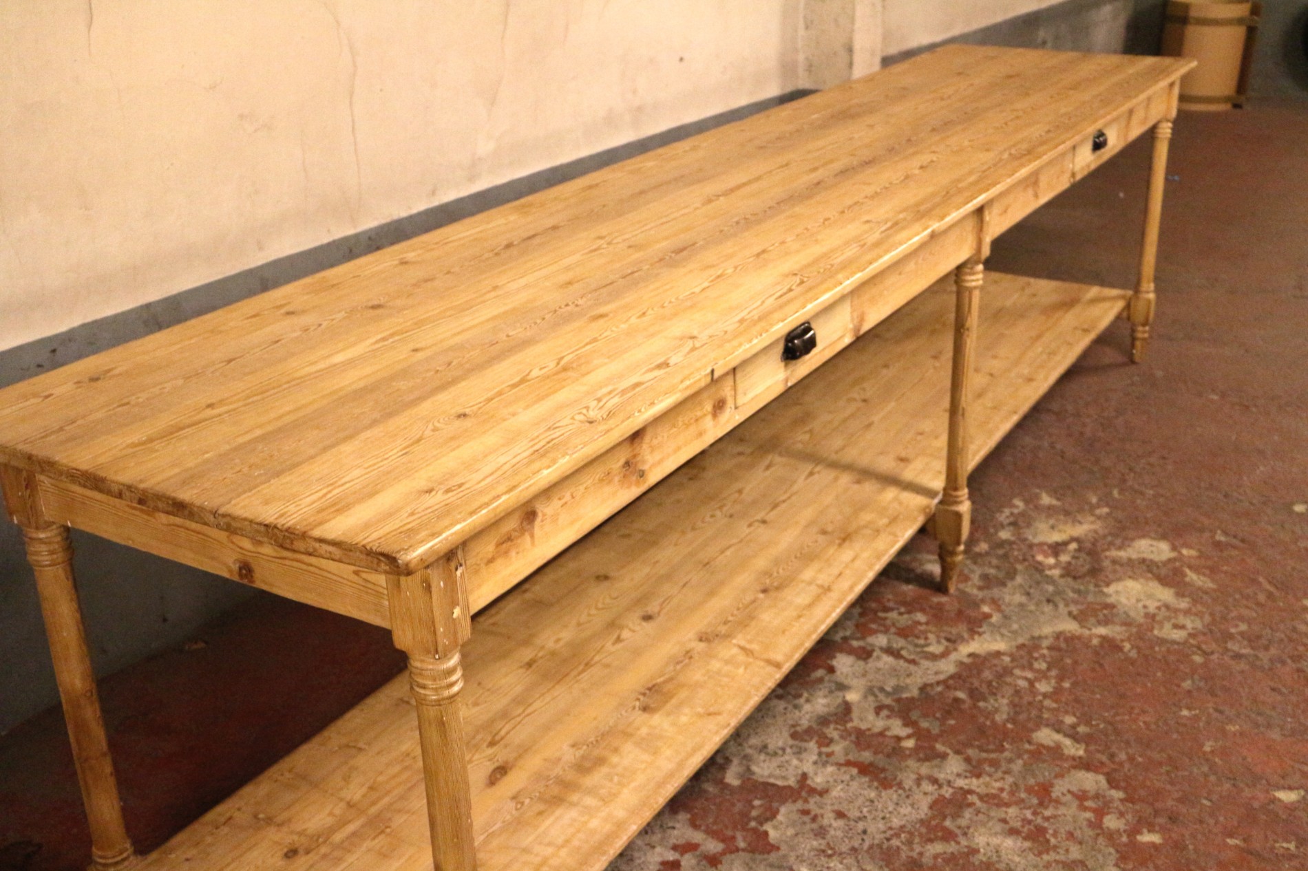 Large pine serving table , French circa 1880