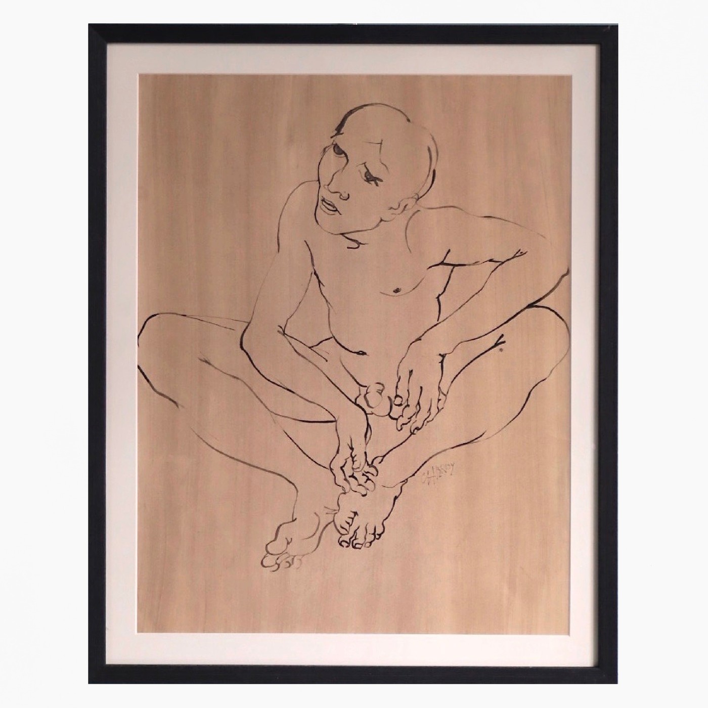 Nude , Chinese ink on paper , signed 