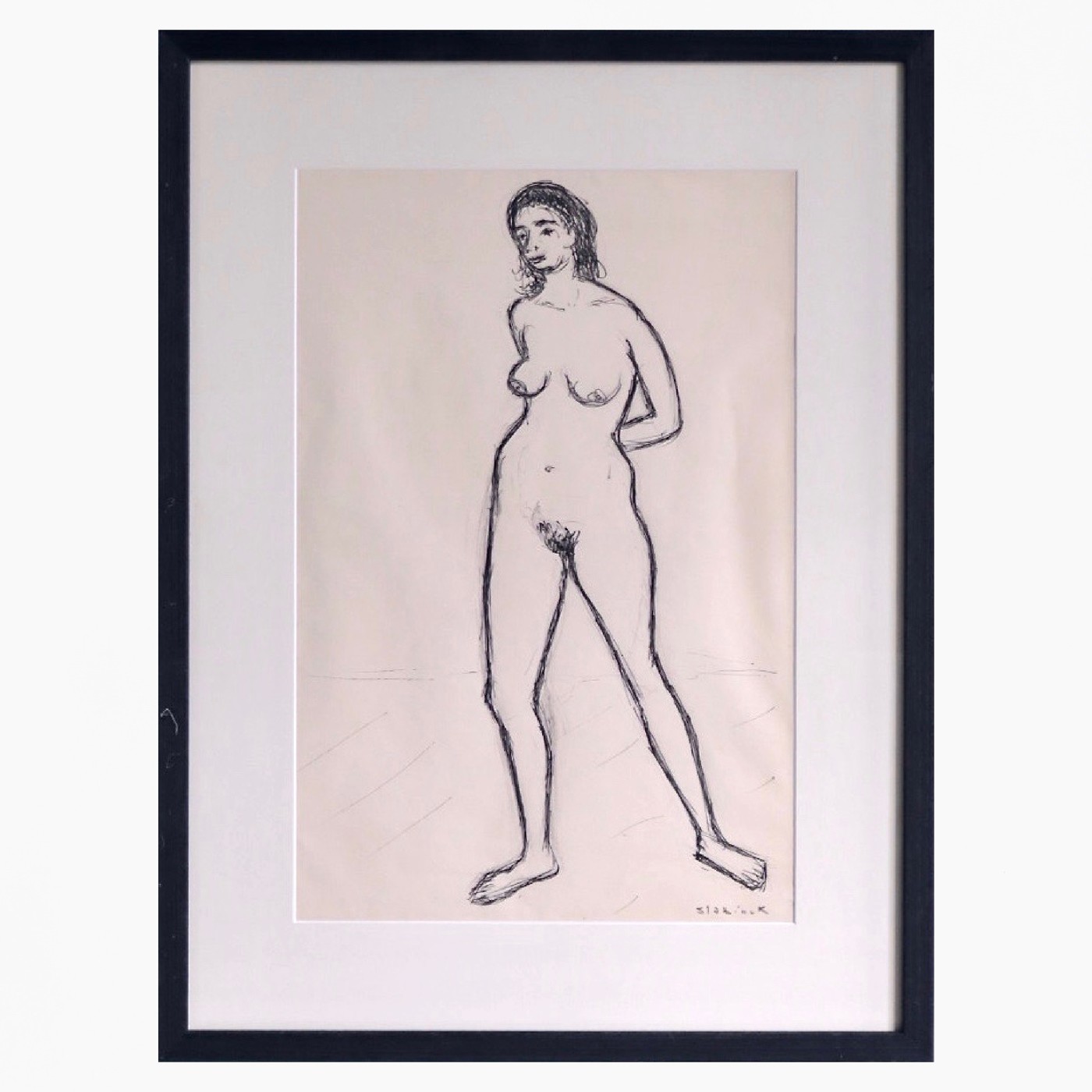 Nude , pen drawing , signed