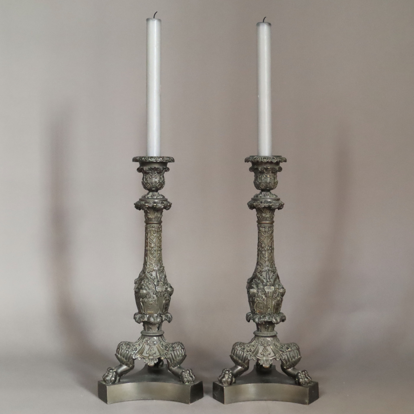 Pair of bronze candlesticks , French , Charles X , late 19th century