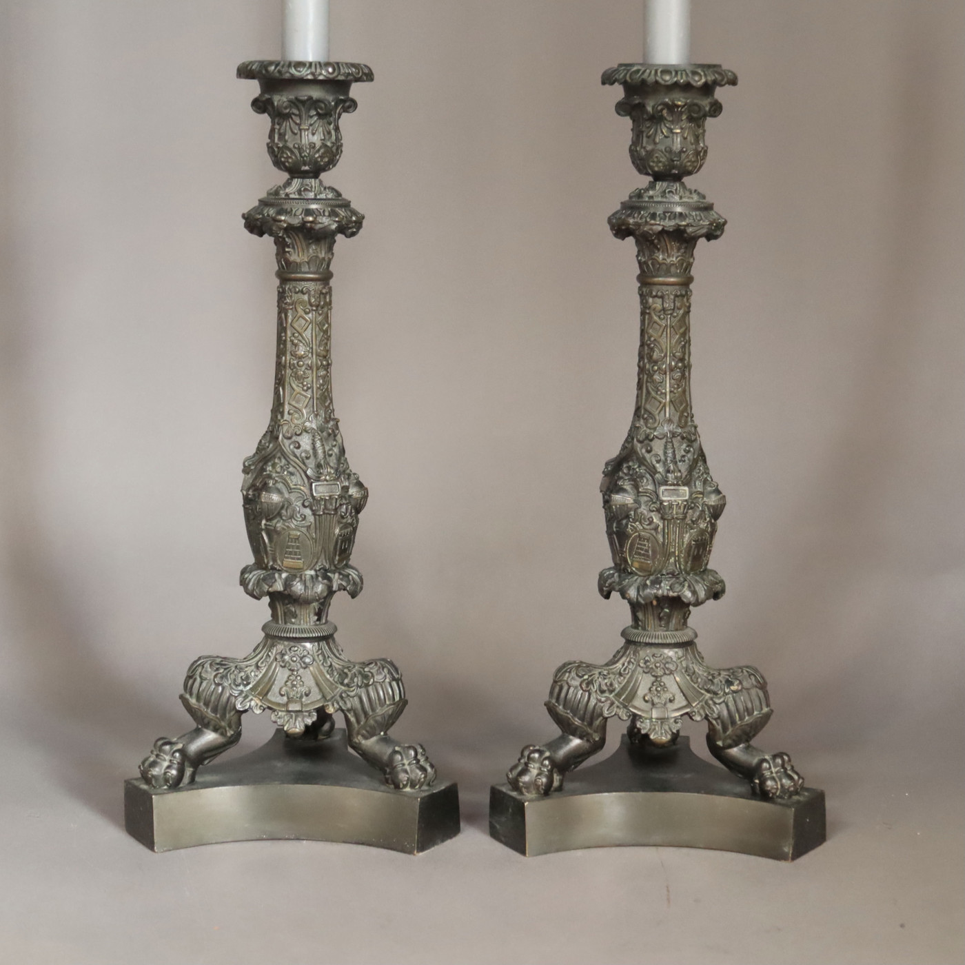 Pair of bronze candlesticks , French , Charles X , late 19th century