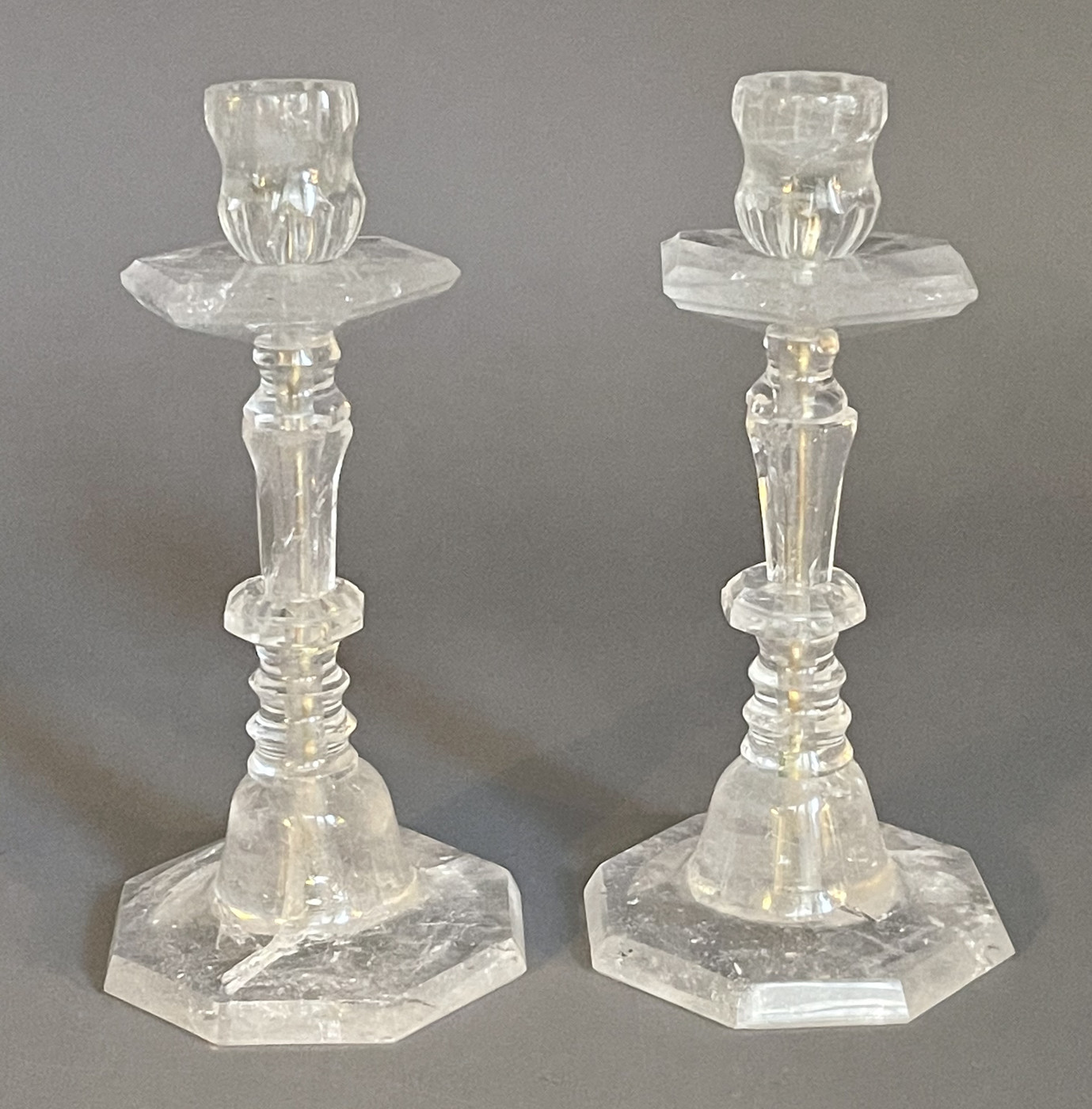 Pair of candlesticks in rock-crystal