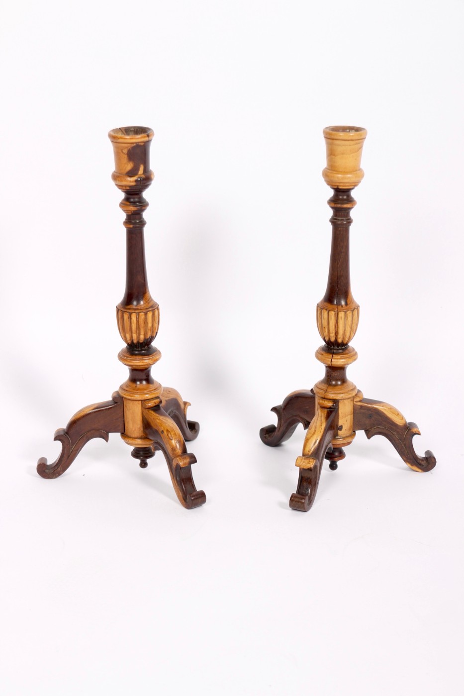Pair of French 19th century Laburnum candlesticks