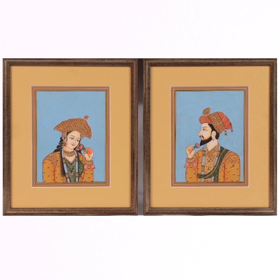 Pair of portets of Mumtaz Mahal and Shah Jahan