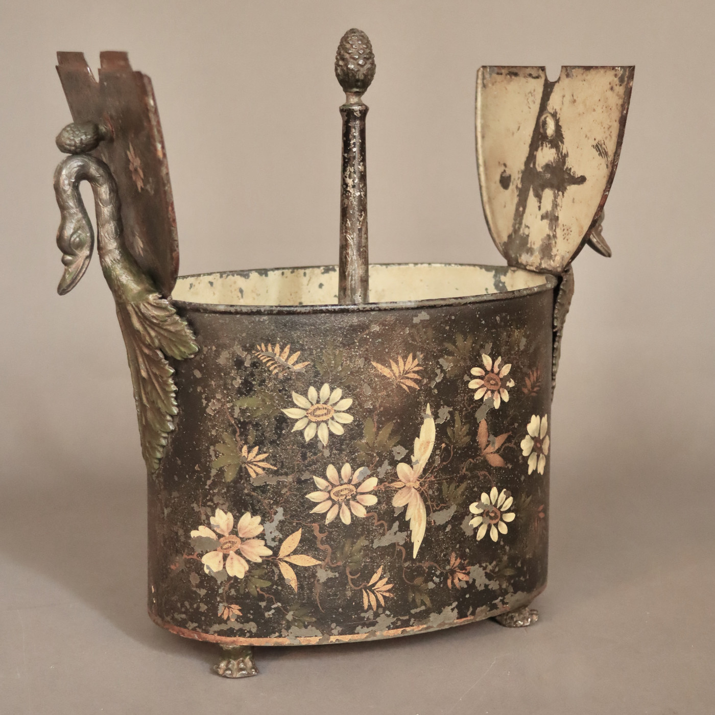 19th century cold painted iron egg basket