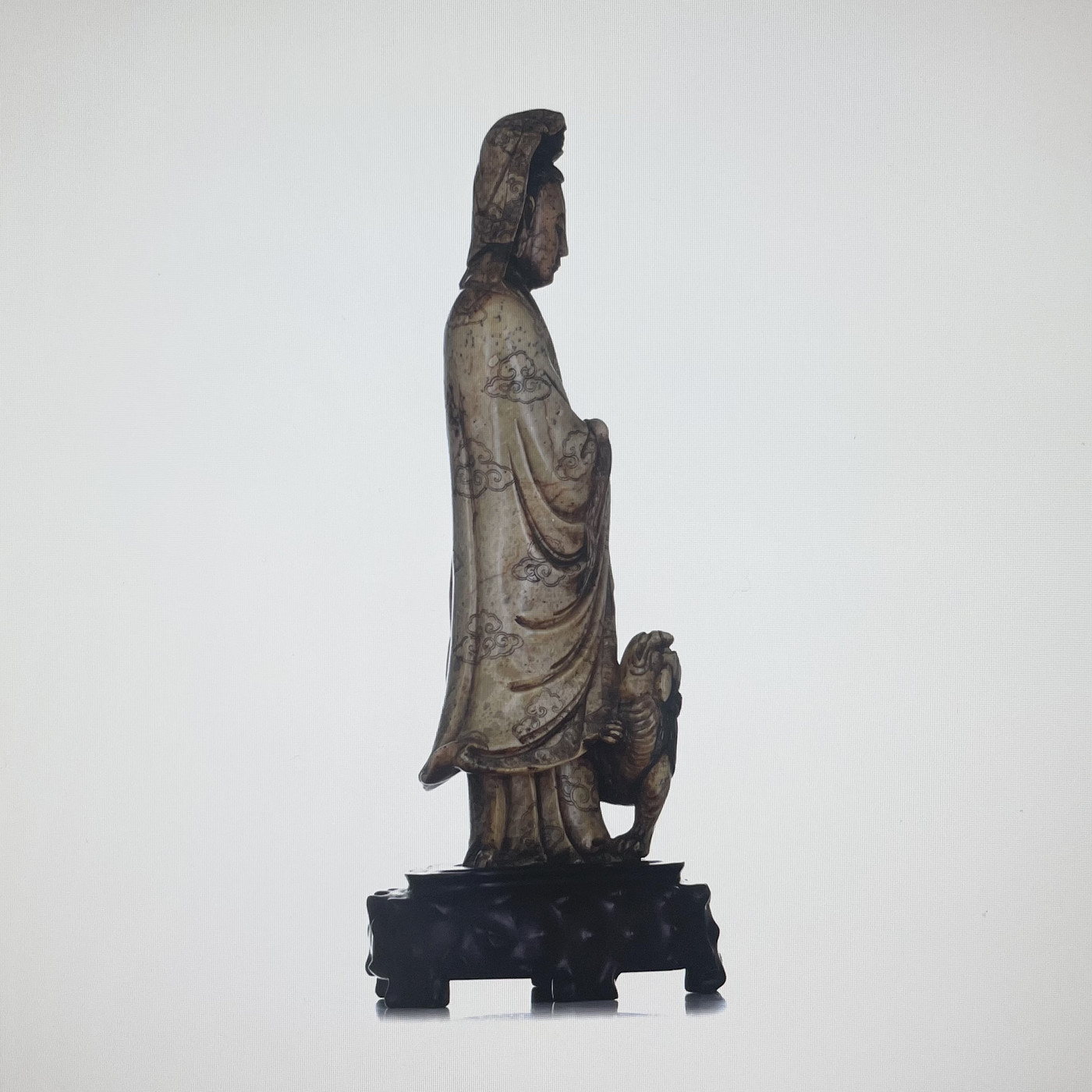 A Chinese Soapstone Figure Of A Standing Guanyin, Early 19thC, H 48,5 Cm