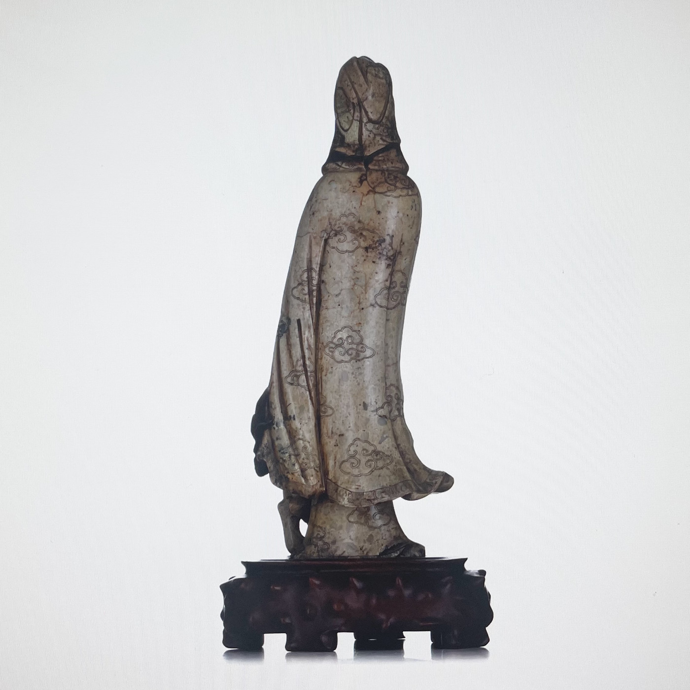 A Chinese Soapstone Figure Of A Standing Guanyin, Early 19thC, H 48,5 Cm