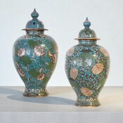 A Pair of Chinese Cloisonne Enamel Vases and Covers