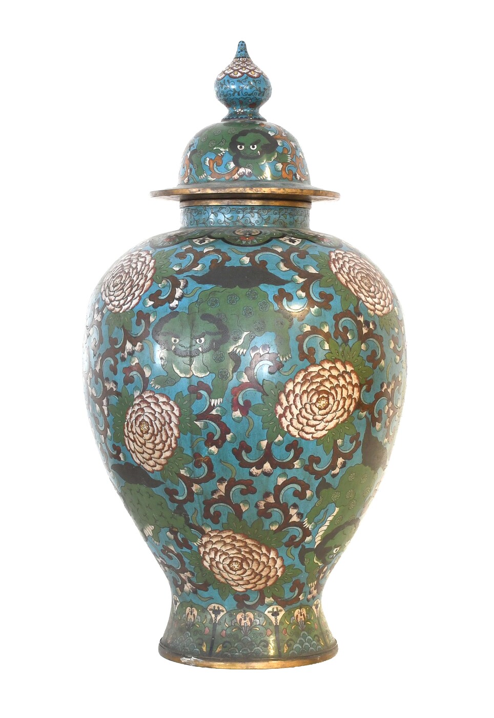 A Pair of Chinese Cloisonne Enamel Vases and Covers