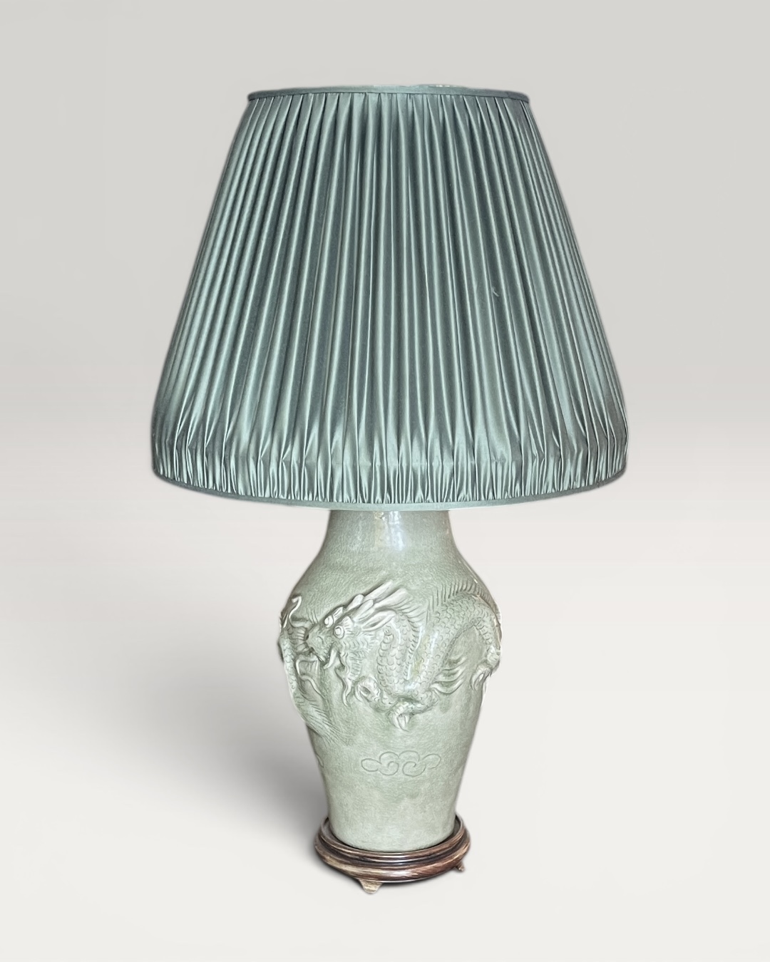 Chinese Celadon lamp with handmade shade