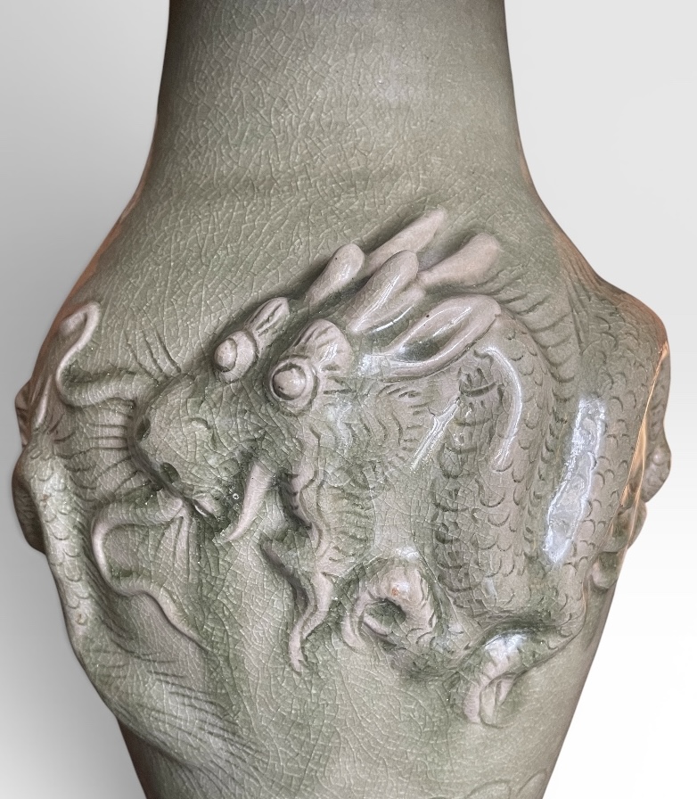 Chinese Celadon lamp with handmade shade