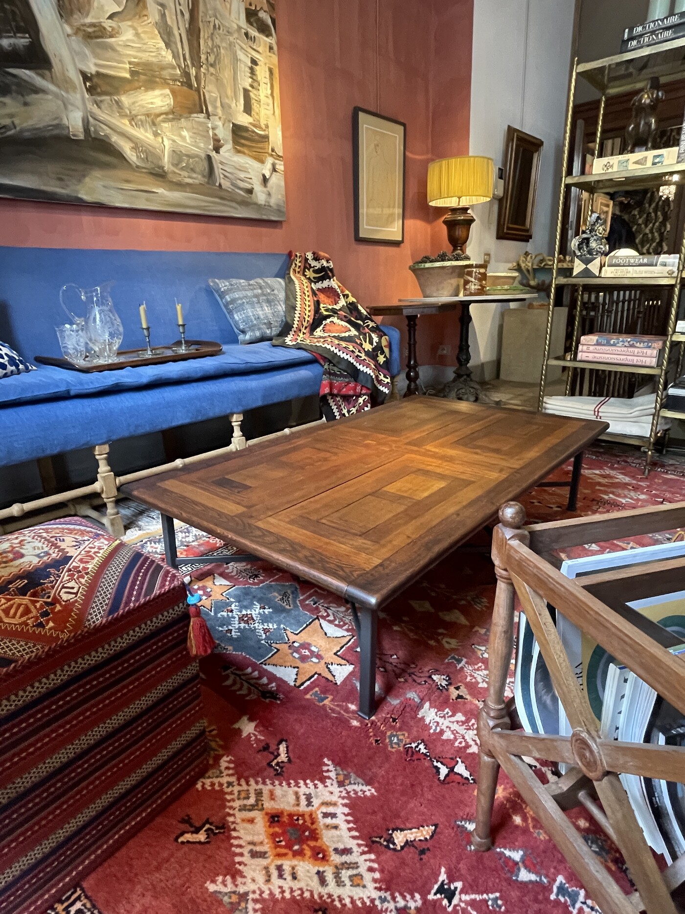 Coffee table with 19 cent.wooden top and iron base