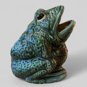 Green glazed terracotta frog , French circa 1950