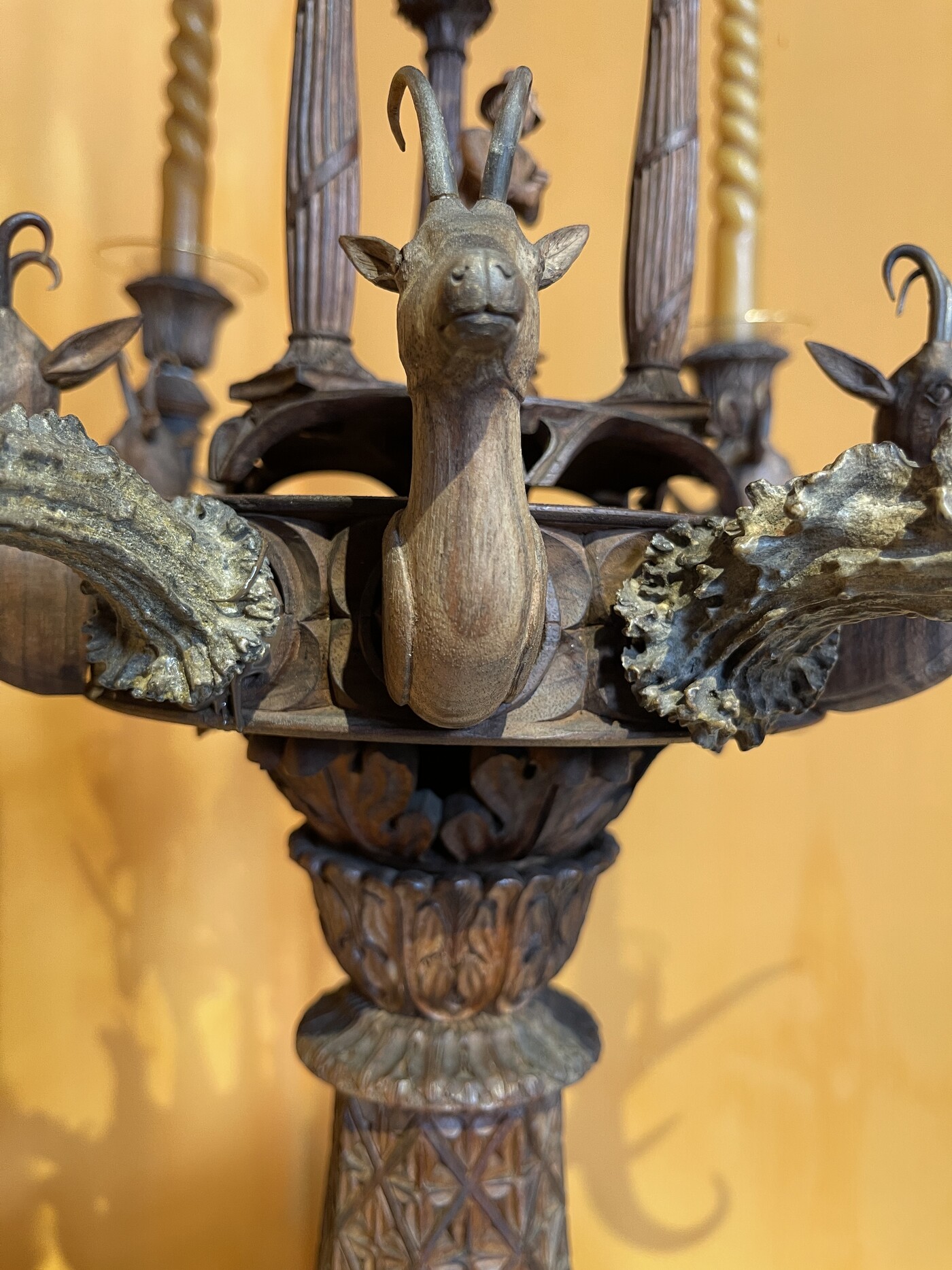 Large wooden candlestick , Black forest circa 1890