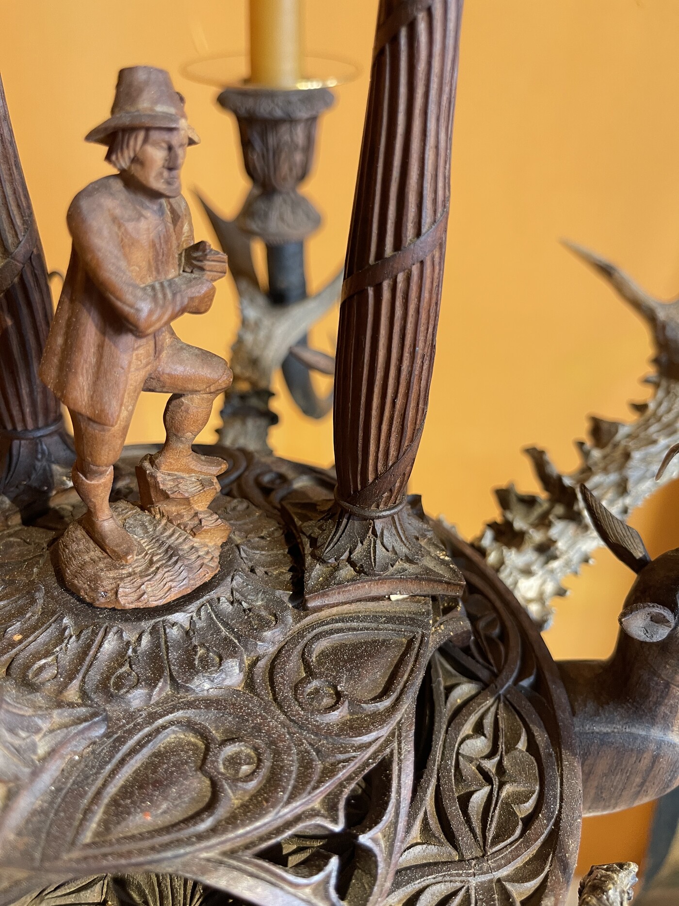 Large wooden candlestick , Black forest circa 1890