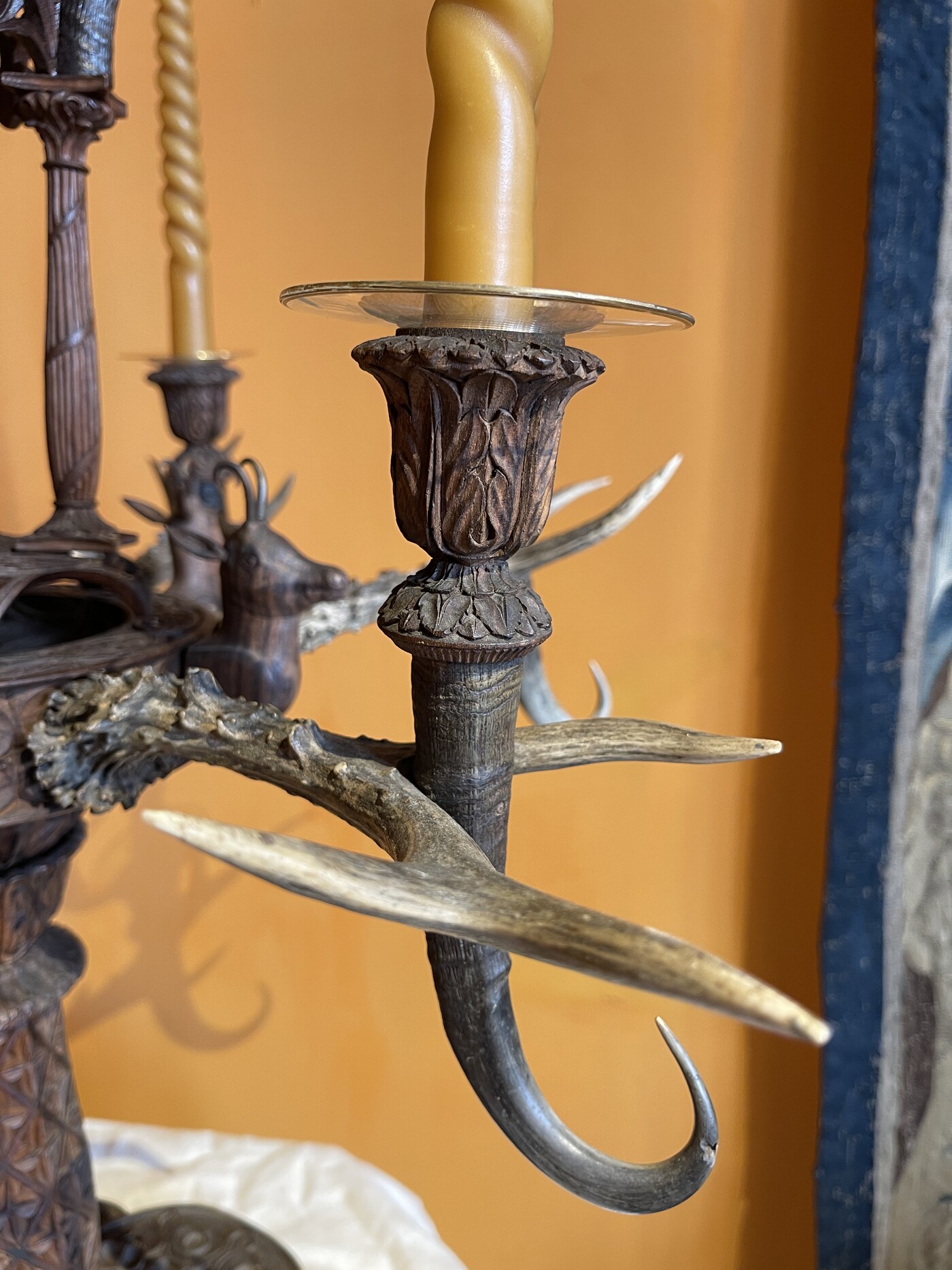 Large wooden candlestick , Black forest circa 1890