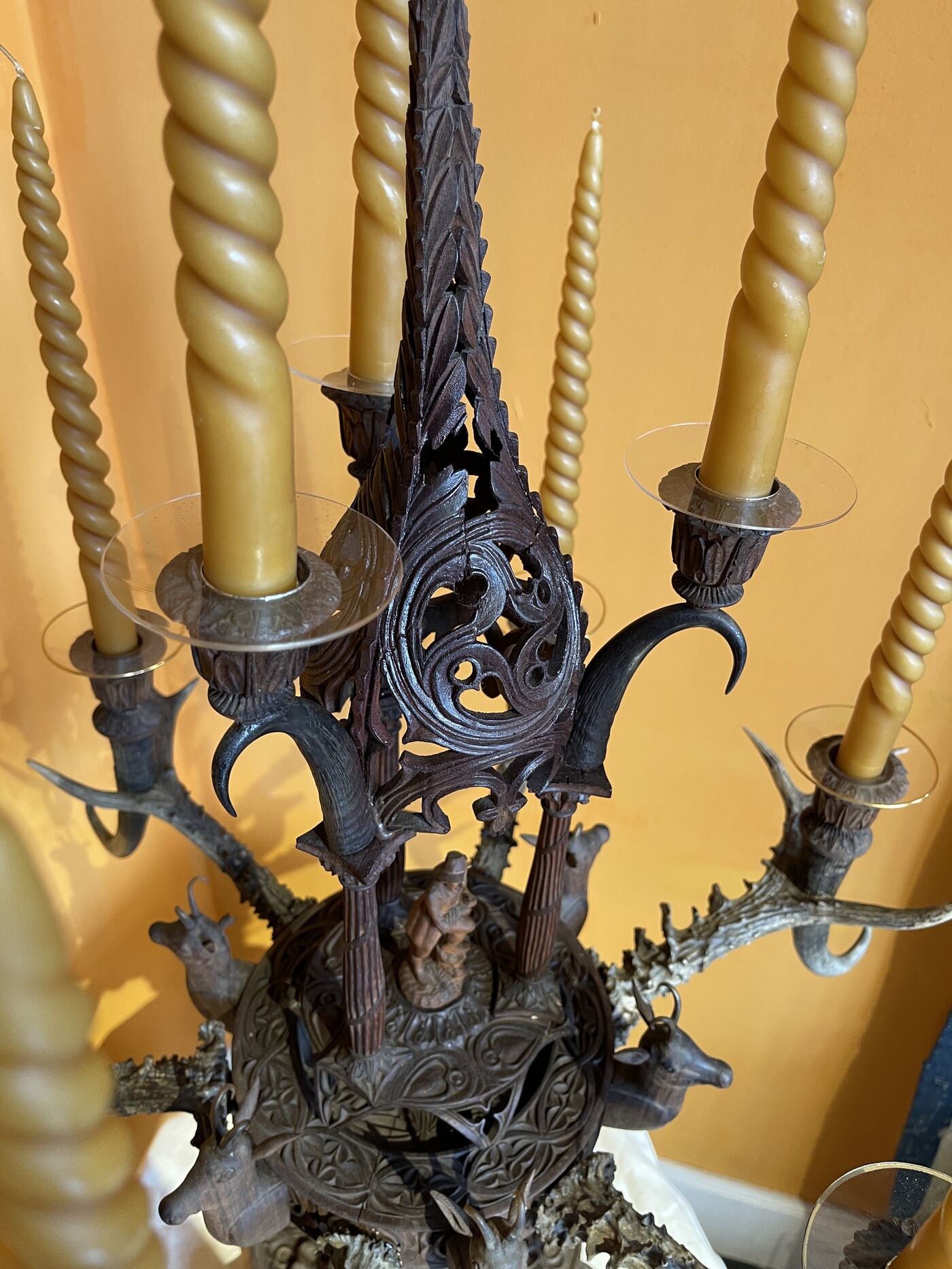 Large wooden candlestick , Black forest circa 1890