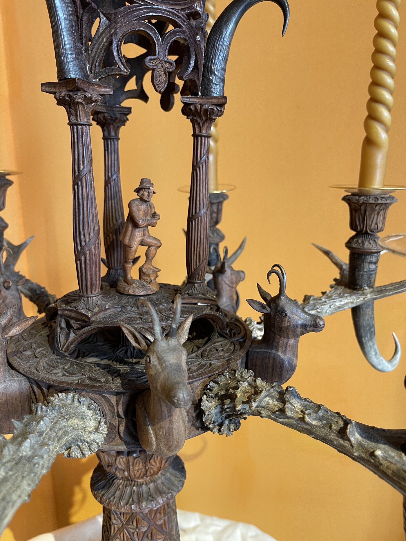 Large wooden candlestick , Black forest circa 1890