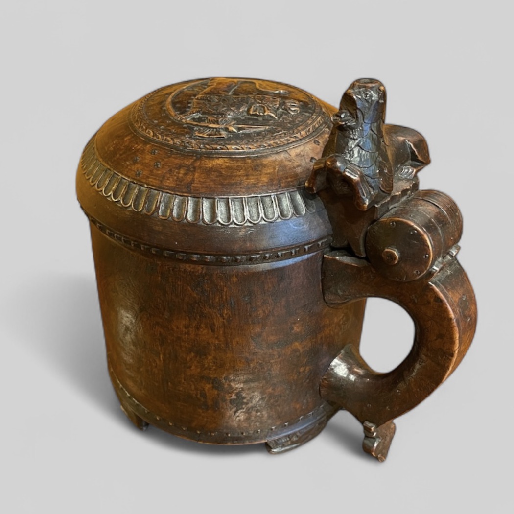Norwegian Karelian Birch Ceremonial Lion Peg Tankard circa 1750