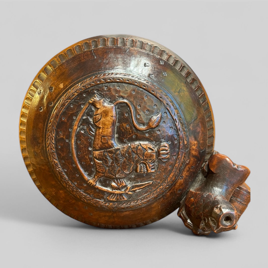 Norwegian Karelian Birch Ceremonial Lion Peg Tankard circa 1750