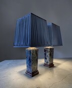 Pair of blue lamps with handmade lampshades