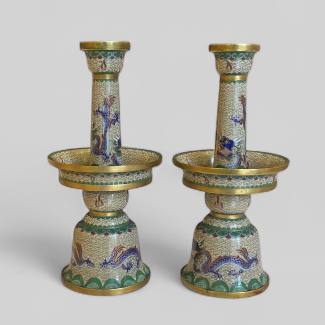 Pair of candlesticks in cloisonné circa 1900