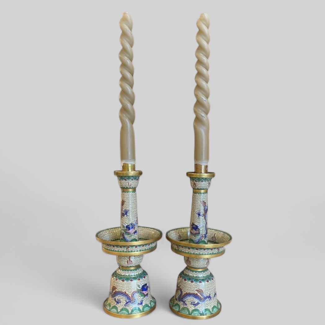 Pair of candlesticks in cloisonné circa 1900