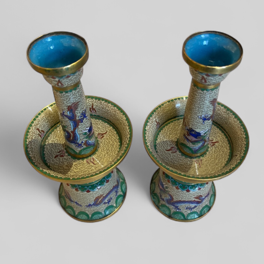 Pair of candlesticks in cloisonné circa 1900