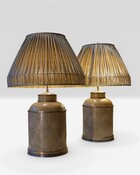 Pair of lamps in Galuchat with Handmade lampshades
