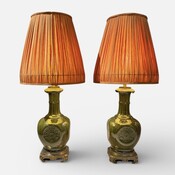 Pair of lamps with handmade lampshades