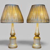Pair of Venetian glass lamps with hand made silk lampshades