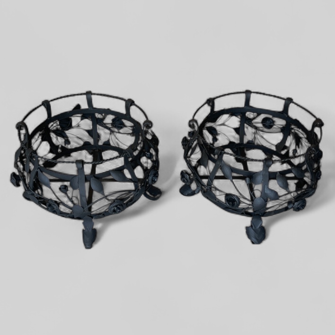 Set of 2 iron garden planters , black coating , circa 1940's