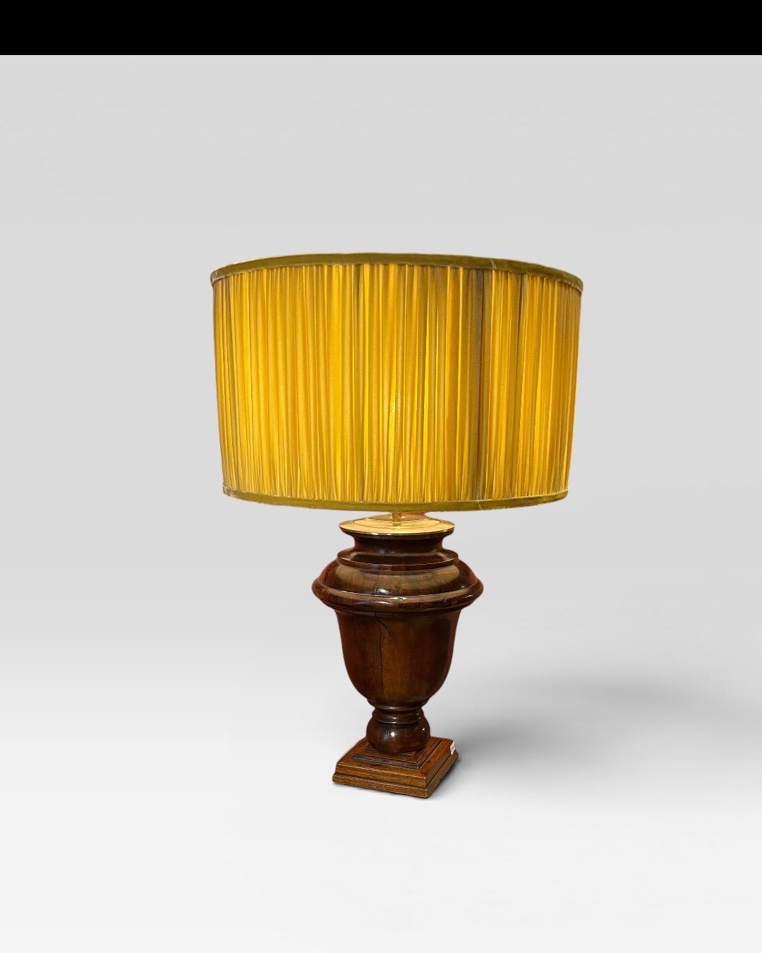 walnut lamp with velvet lampshade